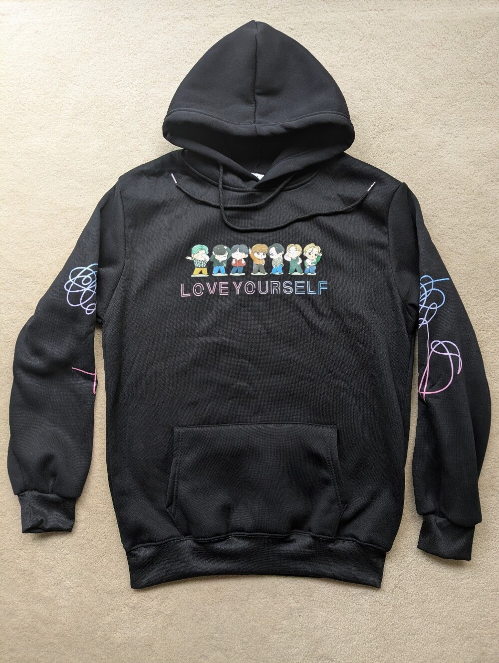 BTS Black Pullover Hoodie Lightweight Pop Music Unisex M - Picture 1 of 9